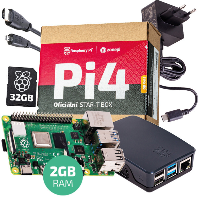 Raspberry Pi 4B, Oficiální STAR-T Box, Raspberry Pi RPi 4B 2 GB Raspberry Pi
