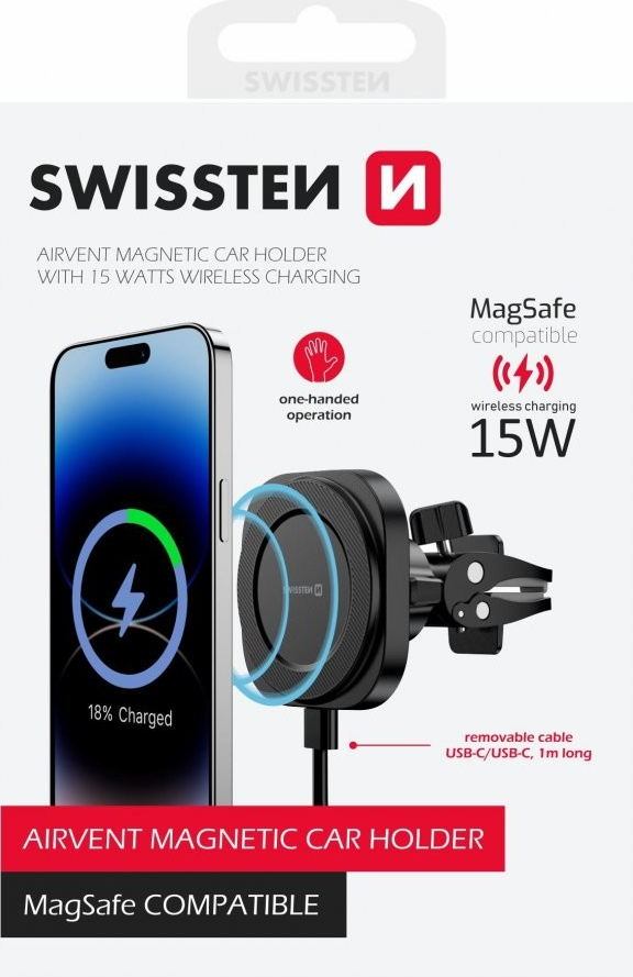 Pouzdro SWISSTEN magnetické držák Magstick do ventilace auta, až 15 W, MagSafe