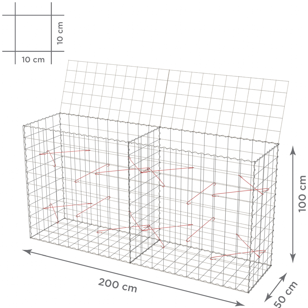 TopGabion Gabionový koš s víkem: 200×50×100 cm - oko sítě 10×10 cm