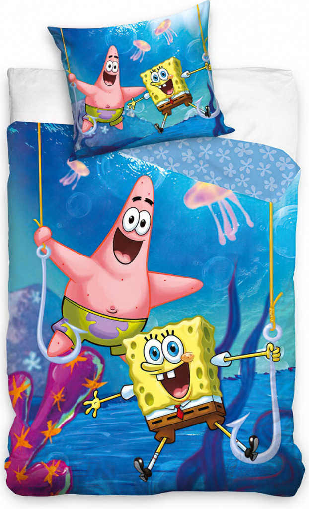 Jerry Fabrics povlečení Spongebob v háčku modré bavlna hladká 140x200 70x90