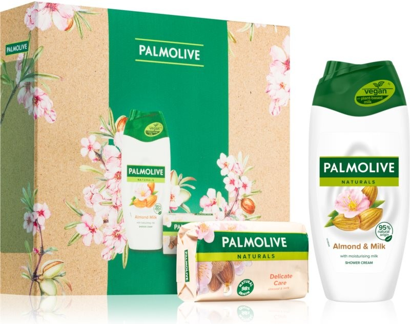 Palmolive Naturals přírodní tuhé mýdlo s výtažky z mandlí 90 g + sprchové mléko 250 ml