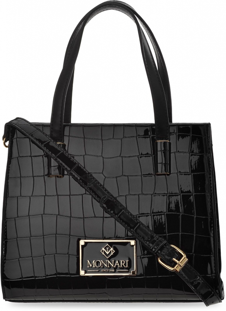 Monnari elegantní lakovaná dámská kabelka s reliéfním vzorem krokodýlí kůže černá