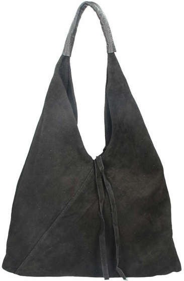 Kožená kabelka na rameno v úpravě semiš 184 černá