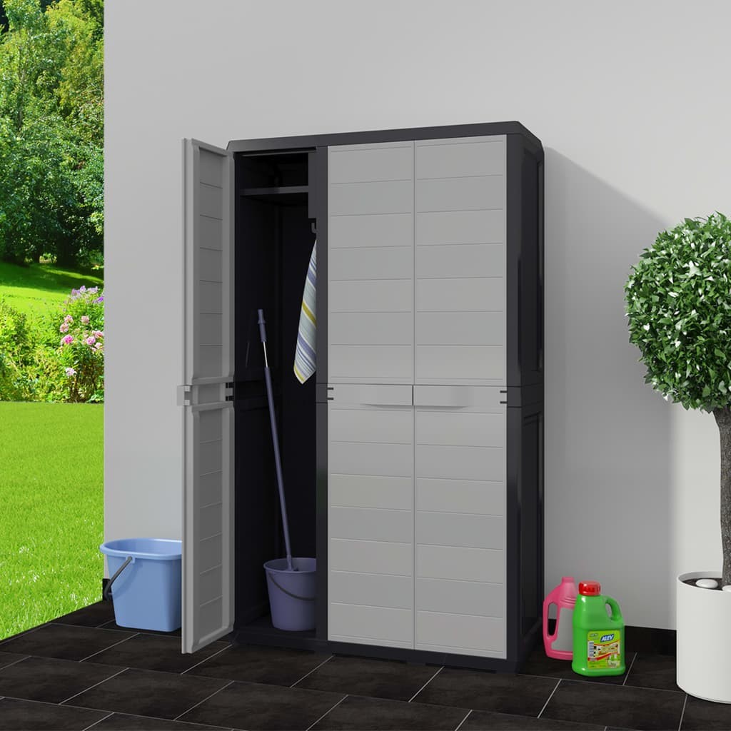 vidaXL Zahradní skladovací skříň se 4 policemi černo-šedá 43701