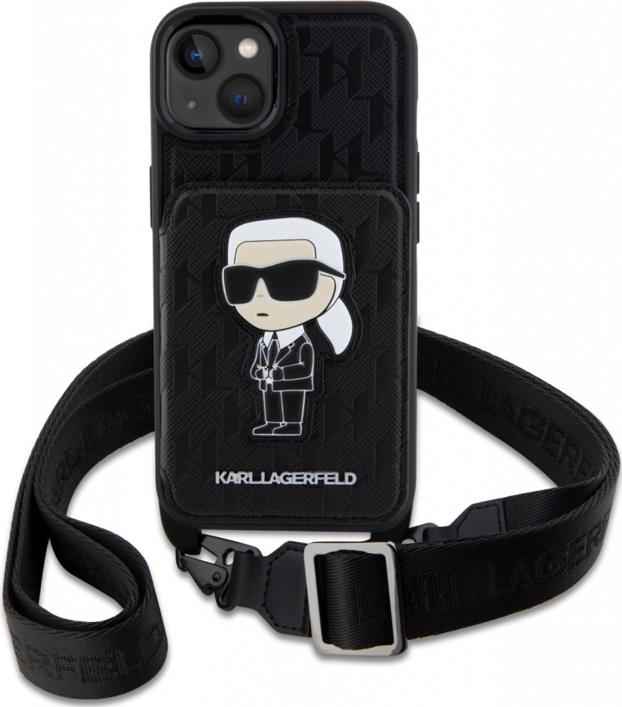 Pouzdro Karl Lagerfeld Saffiano Monogram Crossbody Ikonik NFT iPhone 14 černé