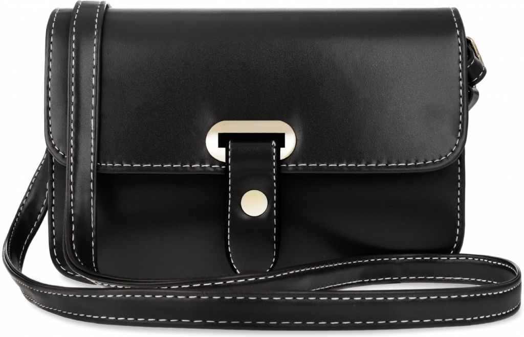 Pevná dámská nadčasová kabelka s páskem listonoška černá