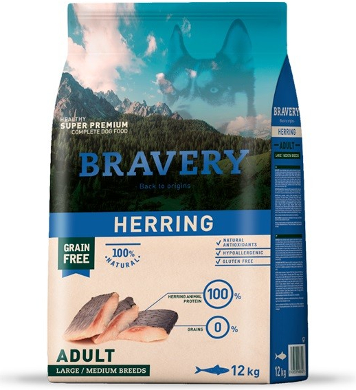 Bravery dog ADULT MEDIUM/LARGE hering 12 kg