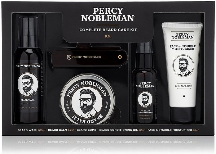 Percy Nobleman Face & Stubble čisticí gel na obličej a vousy 75 ml + hydratační krém na obličej a vousy 75 ml + ručník na obličej dárková sada