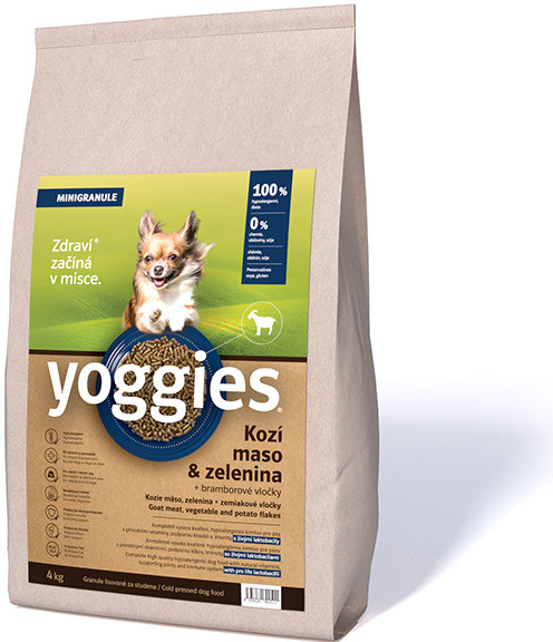 Yoggies hypoalergenní minigranule lisované za studena s probiotiky Kozí maso & zelenina 4 kg