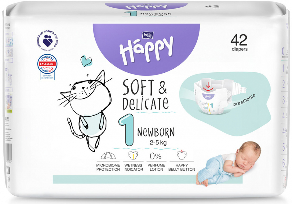 Bella Baby Happy Soft&Delicate 1 Newborn 2–5 kg 42 ks