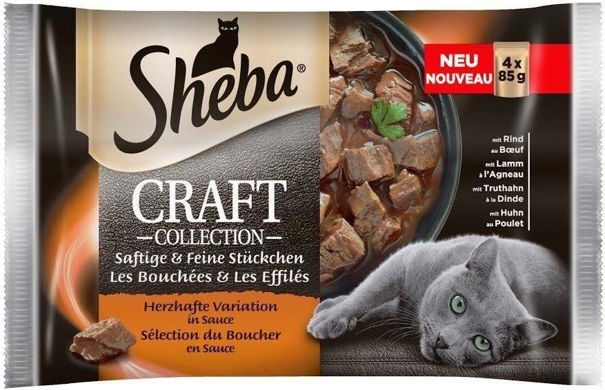 Sheba Craft Collection Juicy Flavours v omáčce s hovězím s jehněčím s krůtím s kuřecím 4 x 85 g