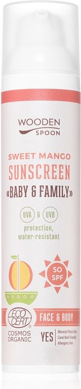 Wooden Spoon opalovací tělové mléko Mango Baby & Family SPF50 100 ml