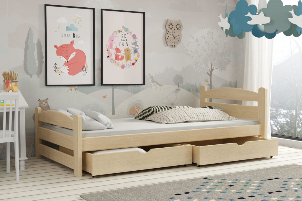 DP - Detske postele Max 08 borovice masiv s úložným prostorem Barva Dub