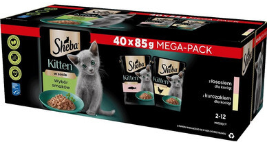 SHEBA Kitten Výběr příchutí v kouscích omáčky s lososem kuřecím masem 40 x 85 g