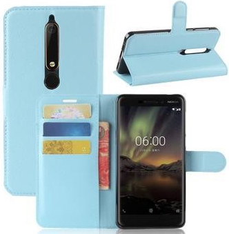 Pouzdro Litchi PU kožené Nokia 6.1 - modré
