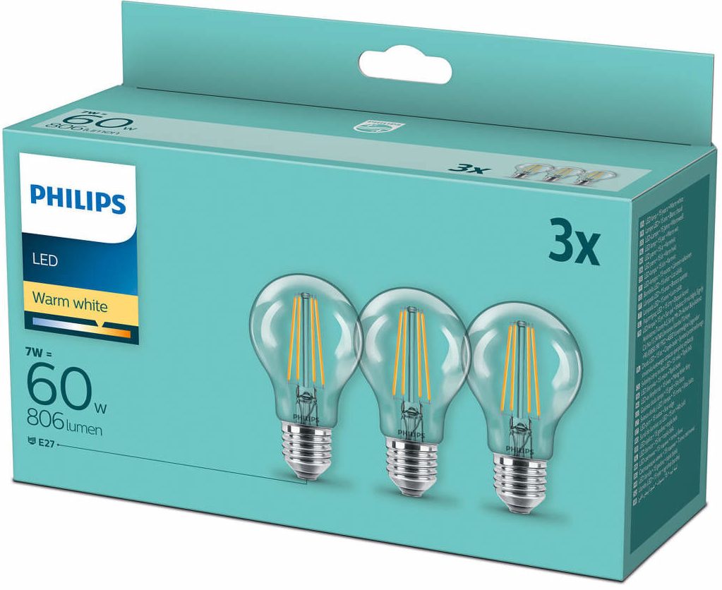 Philips klasik žárovka LED , 7W, E27, teplá bílá 3ks