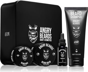 Angry Beards The Traveller olej na vousy 30 ml + balzám na vousy 50 ml + vosk na vousy 30 ml + šampon na vousy 250 ml dárková sada