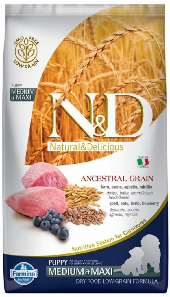 N&D Ancestral Grain Puppy Medium & Maxi Lamb & Blueberry 12 kg