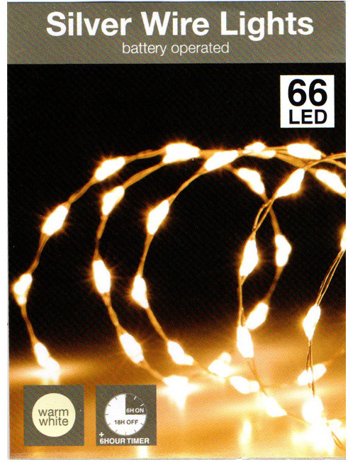 Euro Habitat Řetěz 66 LED teplá bílá s časovačem na baterie stříbrná 100cm