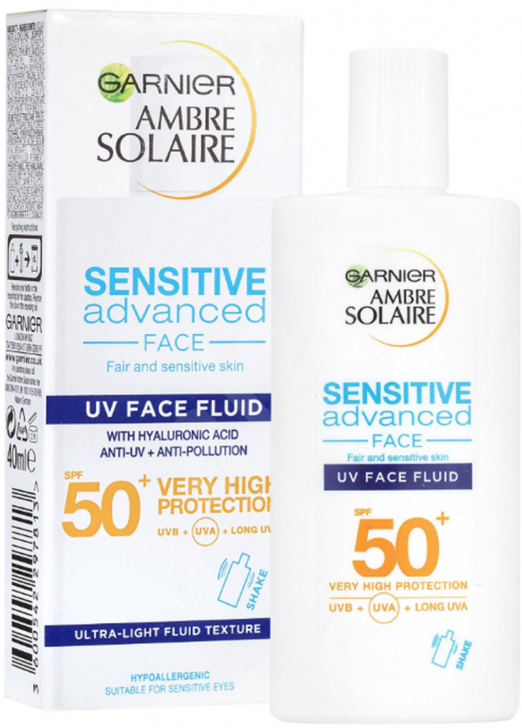 Garnier Ambre Solaire Sensitive Advanced Face SPF50+ krém na obličej s kyselinou hyaluronovou 40 ml