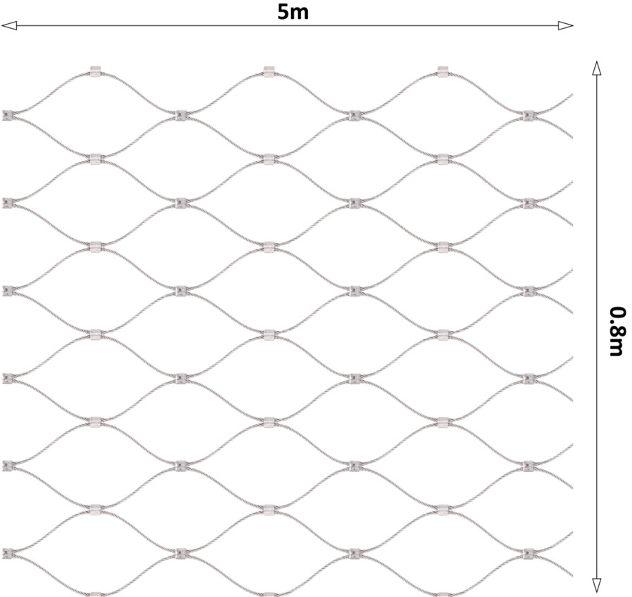 Nerezová lanková síť, 0,8x5 m (šxd), oko 60x104 mm, průměr lanka 2 mm, AISI316