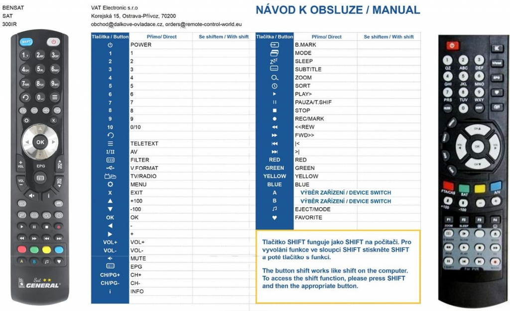 Dálkový ovladač General Bensat 300IR PVR