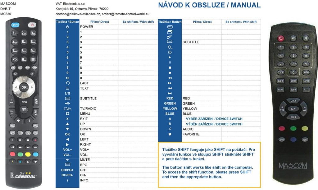 Dálkový ovladač General Mascom MC530T