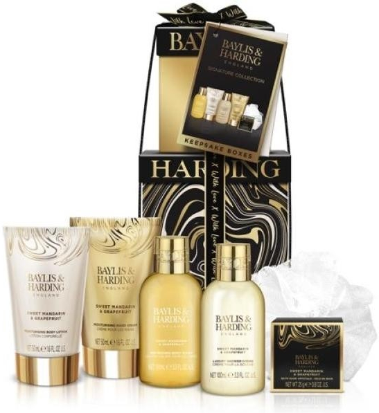 Baylis & Harding Mandarinka a Grapefruit sprchový gel 100 ml + sprchový krém 100 ml + tělové mléko 50 ml + krém na ruce 50 ml + krystalky do koupele 25 g + houbička