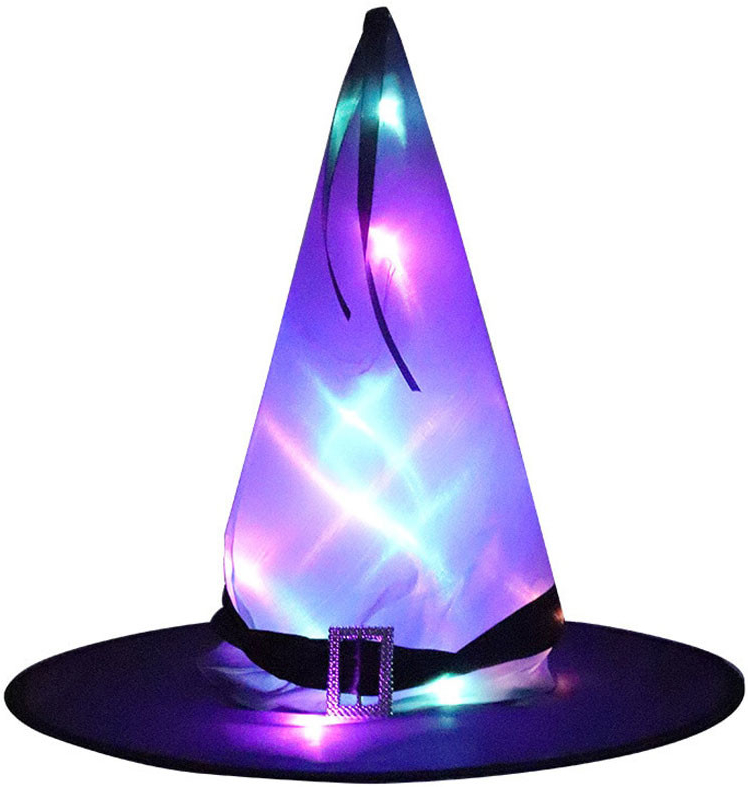 Čarodějnický klobouk s LED světlem Fialový