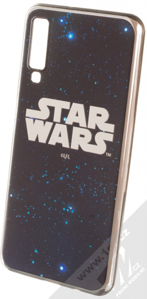 Pouzdro Star Wars Titulní Logo 003 TPU pokovené ochranné silikonové s motivem Samsung Galaxy A7 2018 tmavě modré stříbrné