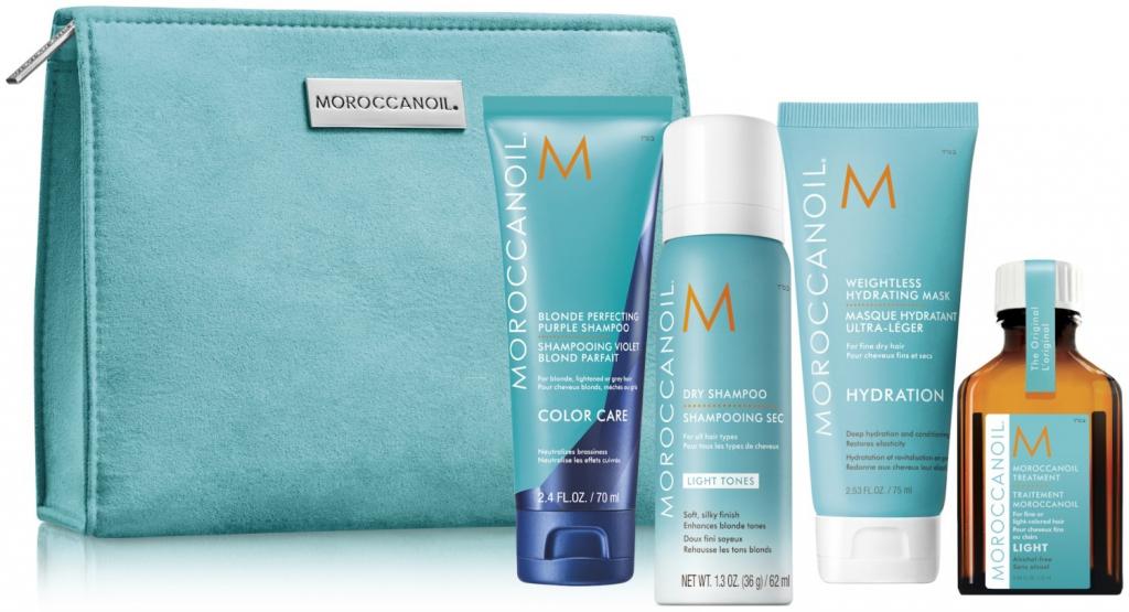 Moroccanoil Blonde On the Go šampon 70 ml + maska 75 ml + suchý šampon 62 ml + olej 25 ml dárková sada