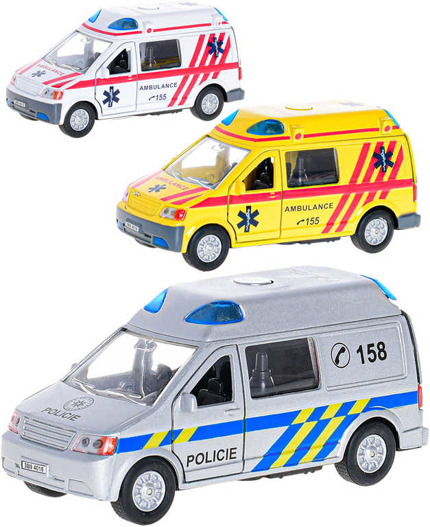 Kids Globe Traffic ambulance CZ kov 14cm zpětný chod na baterie se světlem a zvukem