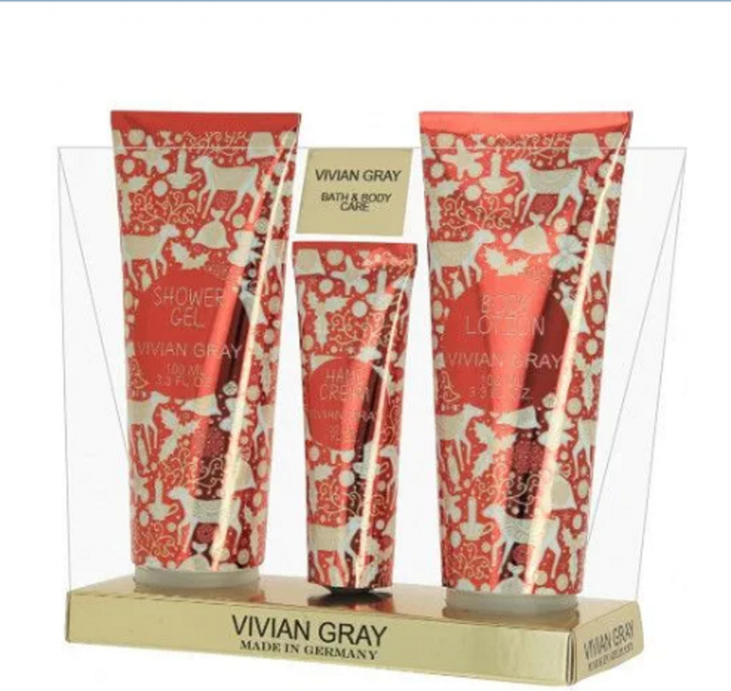 Vivian Gray Christmas Red tělové mléko 100 ml + sprchový gel 100 ml + krém na ruce 30 ml dárková sada