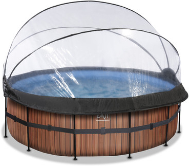 EXIT Rámový bazén (12v Sand filtr) - dřevěná optika + střešní okno + tepelné čerpadlo 427x122cm