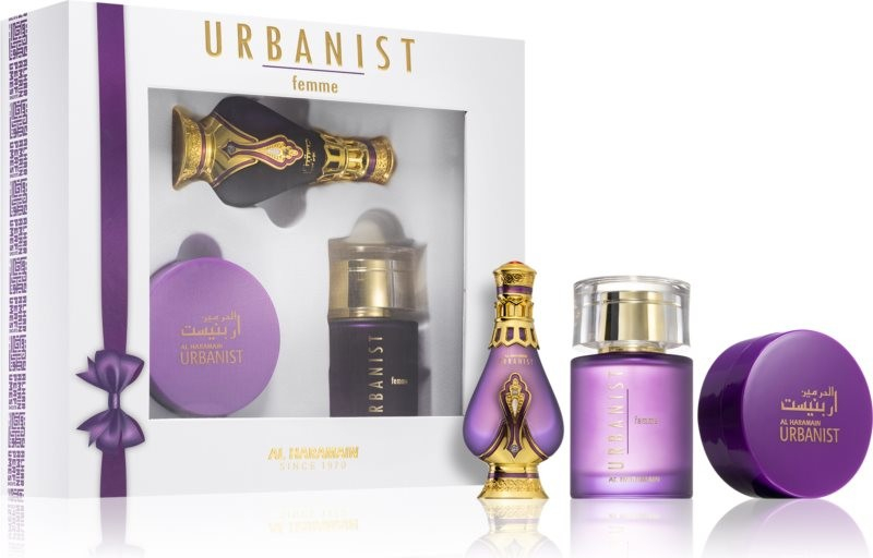 Al Haramain Urbanist Femme Fragrance EDP 100 ml + Perfumed Oil parfémovaný olej 20 ml + Bukhoor for the home 40 g dárková sada