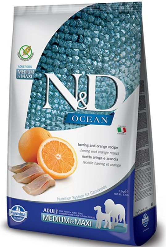 N&D Ocean Dog Adult Medium & Maxi Grain Free Herring & Orange 4 x 2,5 kg