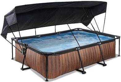EXIT Dřevěný bazén 300x200x65cm s filtrací a přístřeškem - hnědý