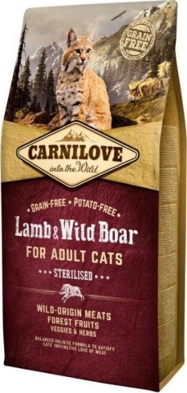 Carnilove CAT bez obilovin pro dospělé kastrované kočky s jehněčím a kančím 6 kg