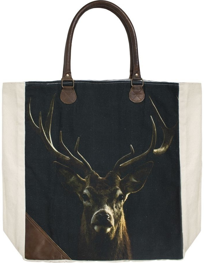 Bavlněno-kožený shopper s jelenem black Deer