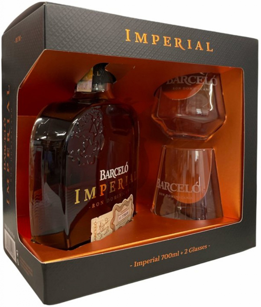 Ron Barceló Imperial 38% 0,7 l (dárkové balení 2 sklenice)
