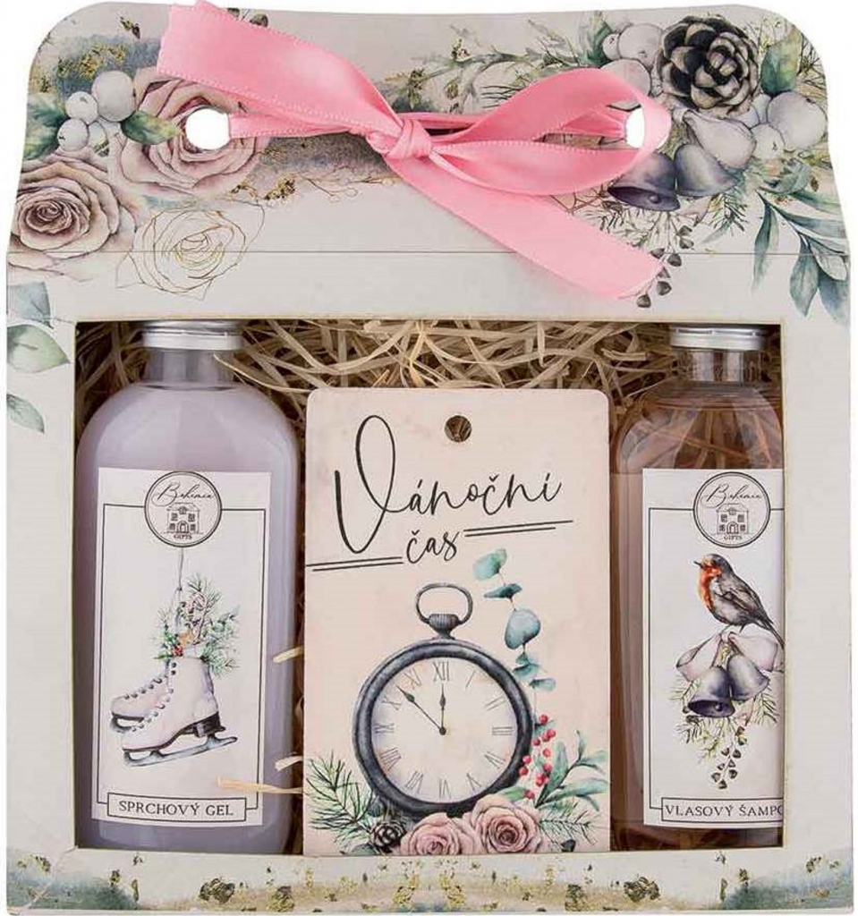 Bohemia Gifts Vánoční sprchový gel 100 ml + Vánoční šampon na vlasy 100 ml + šípek a růže vonná karta 11 x 6,3 cm dárková sada