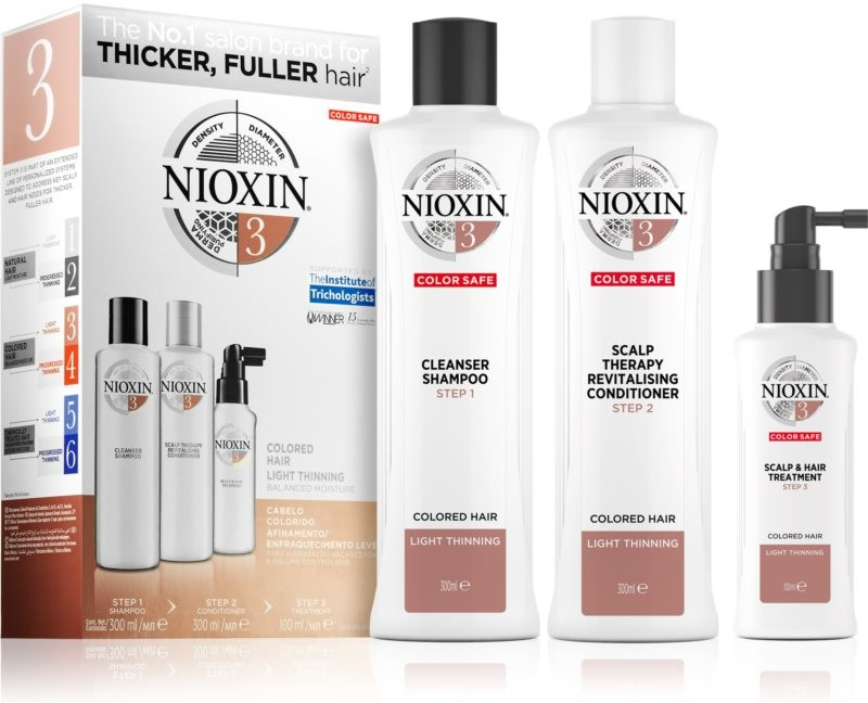 Nioxin System 3 čisticí šampon 300 ml + revitalizační kondicionér pro pokožku hlavy 300 ml + péče na vlasy a vlasovou pokožku 100 ml dárková sada