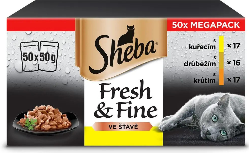 Sheba Fresh & Fine drůbeží výběr ve šťávě pro dospělé kočky 50×50 g