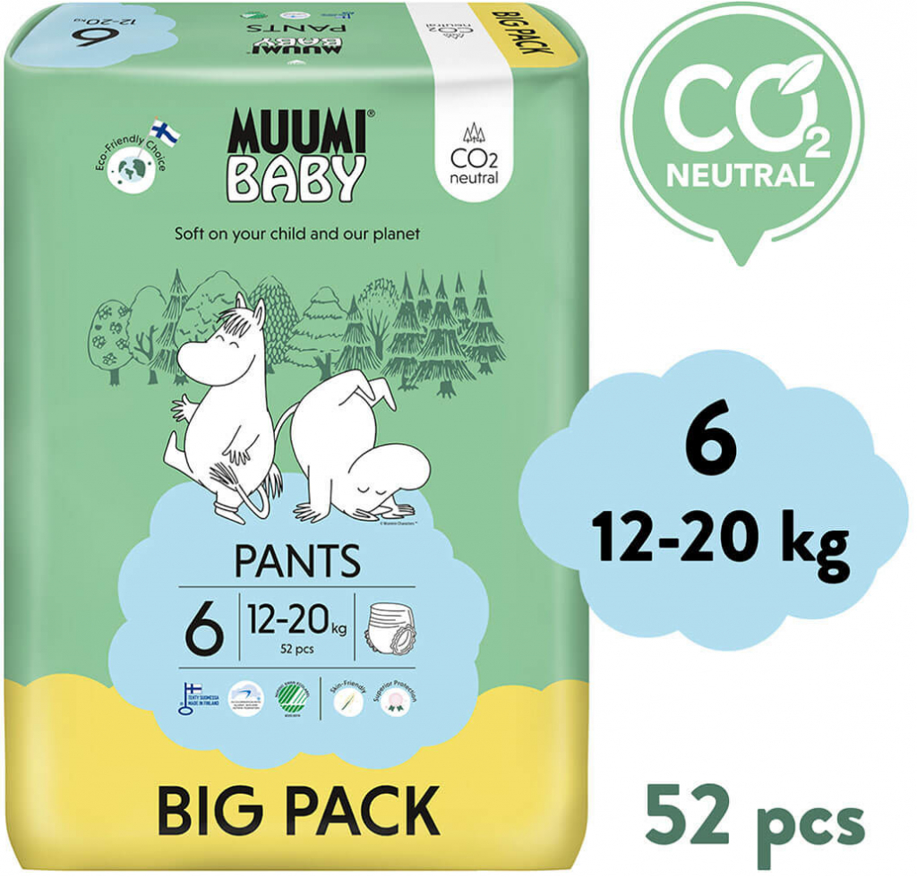 Muumi Baby Pants 6 Junior 12-20 kg kalhotkové eko 52 ks