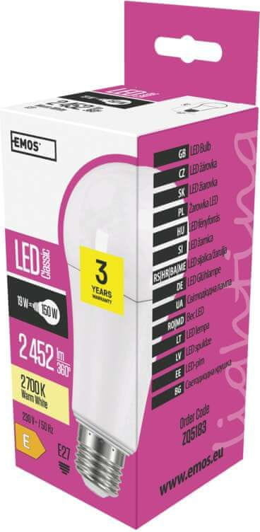 Emos LED žárovka Classic A67 19W E27 teplá bílá