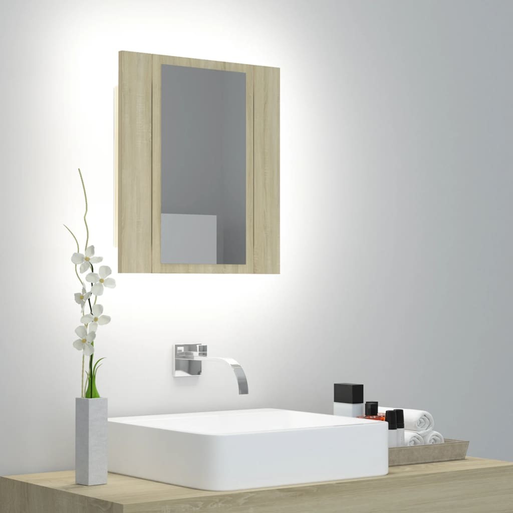 shumee LED koupelnová skřínka se zrcadlem dub sonoma 40 x 12 x 45 cm