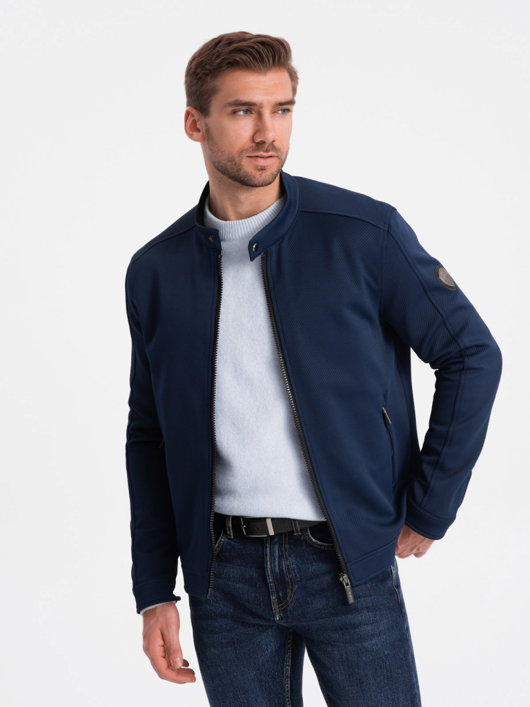 Ombre Clothing Men\'s Biker jacket in structured fabric V3 OM-JANP navy blue