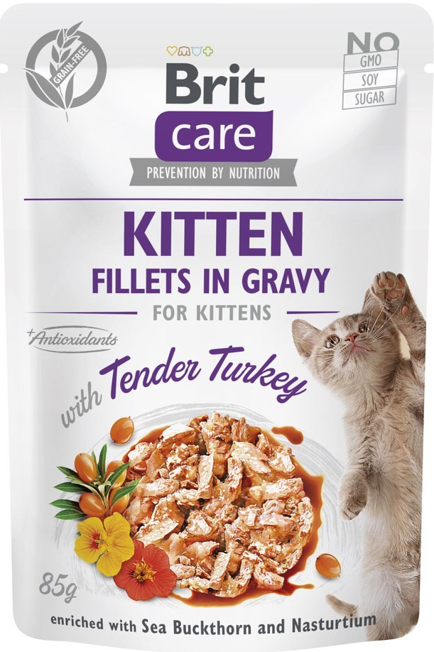 Brit Care Kitten Fillets in Gravy with Tender Turkey Enriched with Sea Buckthorn and Nasturtium 12 x 85 g