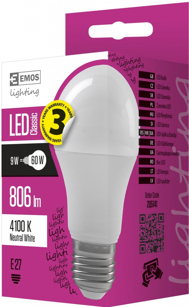 Emos LED žárovka Classic A60 9W E27 neutrální bílá