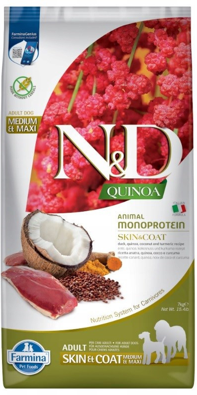 N&D Quinoa Dog GF adult medium & maxi skin & coat duck & coconut 7 kg